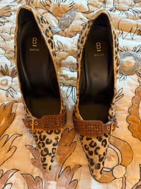 Bakers Leopard Print Pointed Toe Heels with Brown Studded Strap